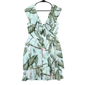 Express Womens Dress Cream Floral Ruffle Wrap V Neck Layered Midi Small